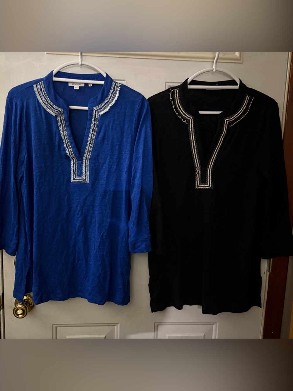 Bundle - Chico’s Beaded V-Neck Tunic Tops in Royal Blue and Black